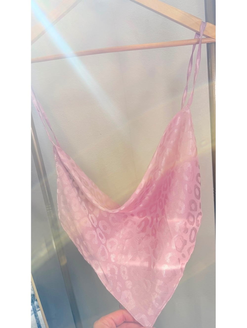 Size M Pink Satin Leopard Print Handkerchief Halter Top